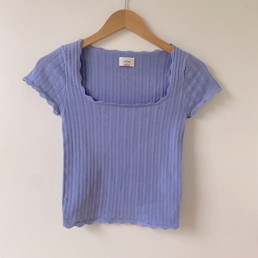 Aritzia Wilfred Parcel Top, blue, short sleeve, size small